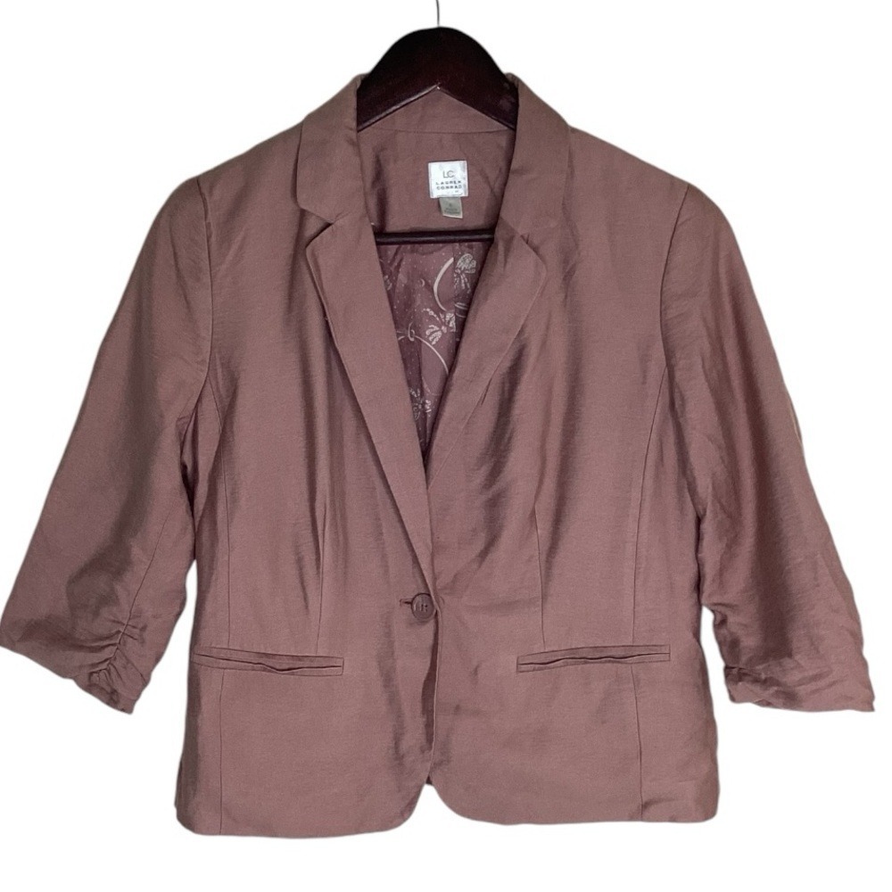LC Lauren Conrad Women Pink‎ Notched Lapel 3/4 Sleeves Padded Blazer Size 6